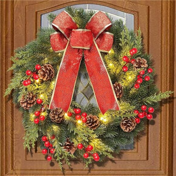 Christmas Wreath 16 inches , with Metal Hanger, Pre-Lit Artificial Christmas - Picture 2 of 7